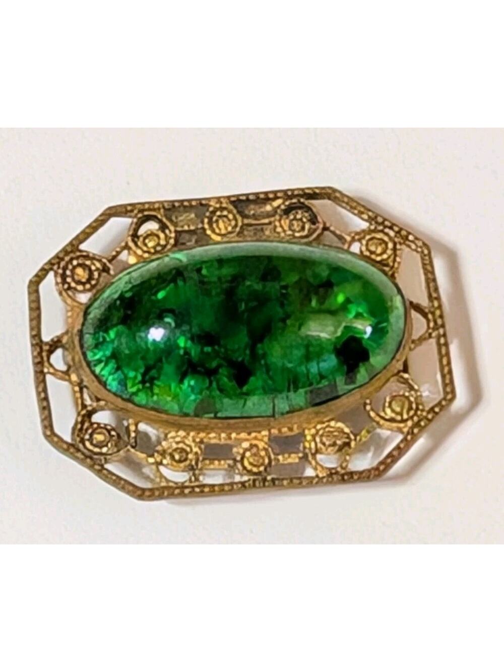 Vintage Green Confetti Lucite Sash Belt Buckle Brass-tone acc-